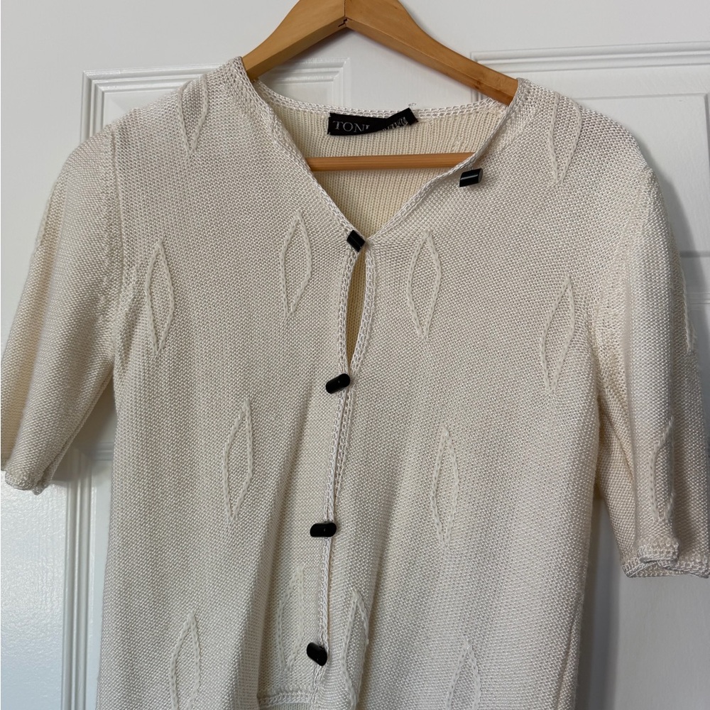 Ivory Knit Cardigan with Black Buttons